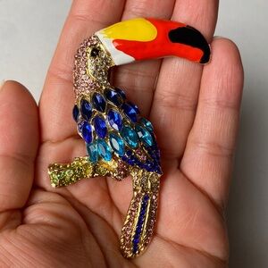 Statement Colorful Toucan Glass & Rhinestone Brooch Pin